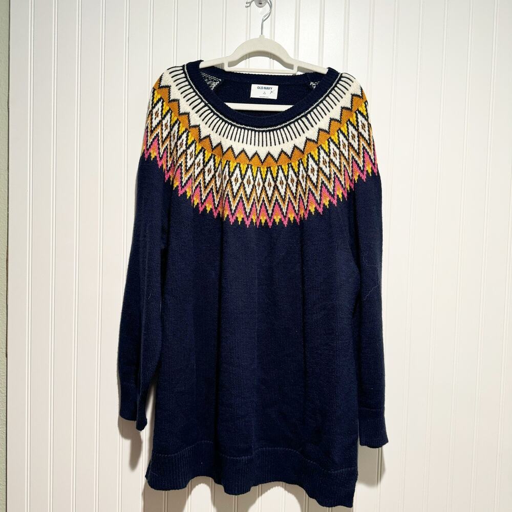 Old Navy Fair Isle Sweater Navy Blue Plus Size 3X Tunic Length - Picture 1 of 5